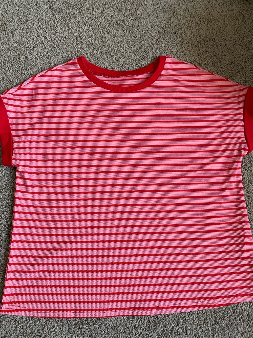 Kids Pink and Red Striped Short Sleeve Top